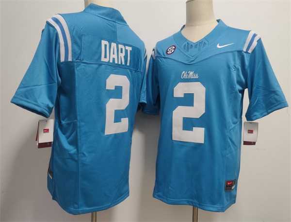 Men%27s Ole Miss Rebels #2 Jaxson Dart Powder Blue F.U.S.E. Stitched Football Jersey